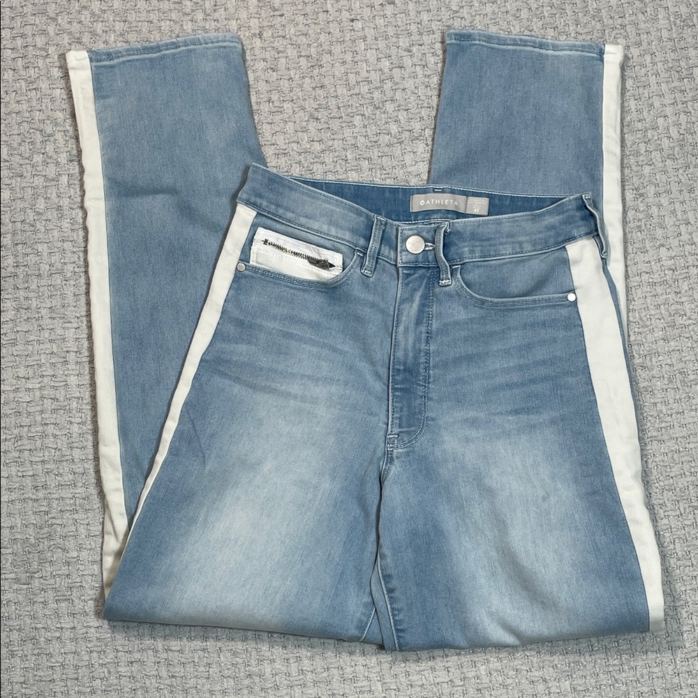 Athleta Sculptek Performance Straight Leg Crop Stripe Denim #566703 Size 4T